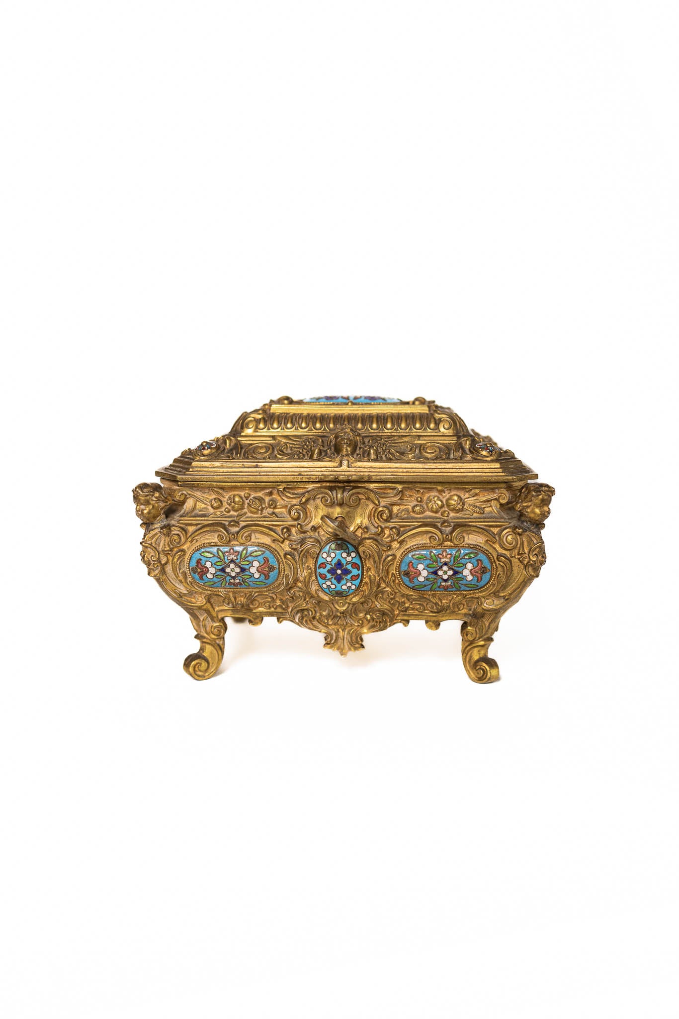 Napoleon III Gilded Bronze & Cloisonné Jewelry Casket