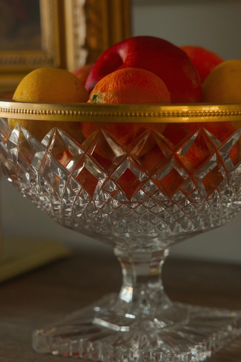 Cut Crystal Pedestal Compote with Gilt Beaded Rim