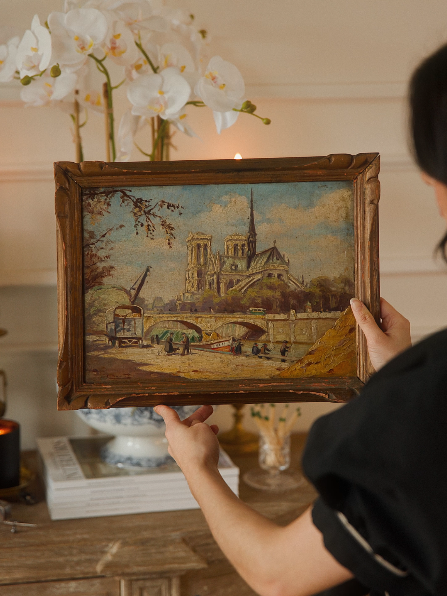 20th Century Paris Riverbank Painting - Notre Dame Cathedral