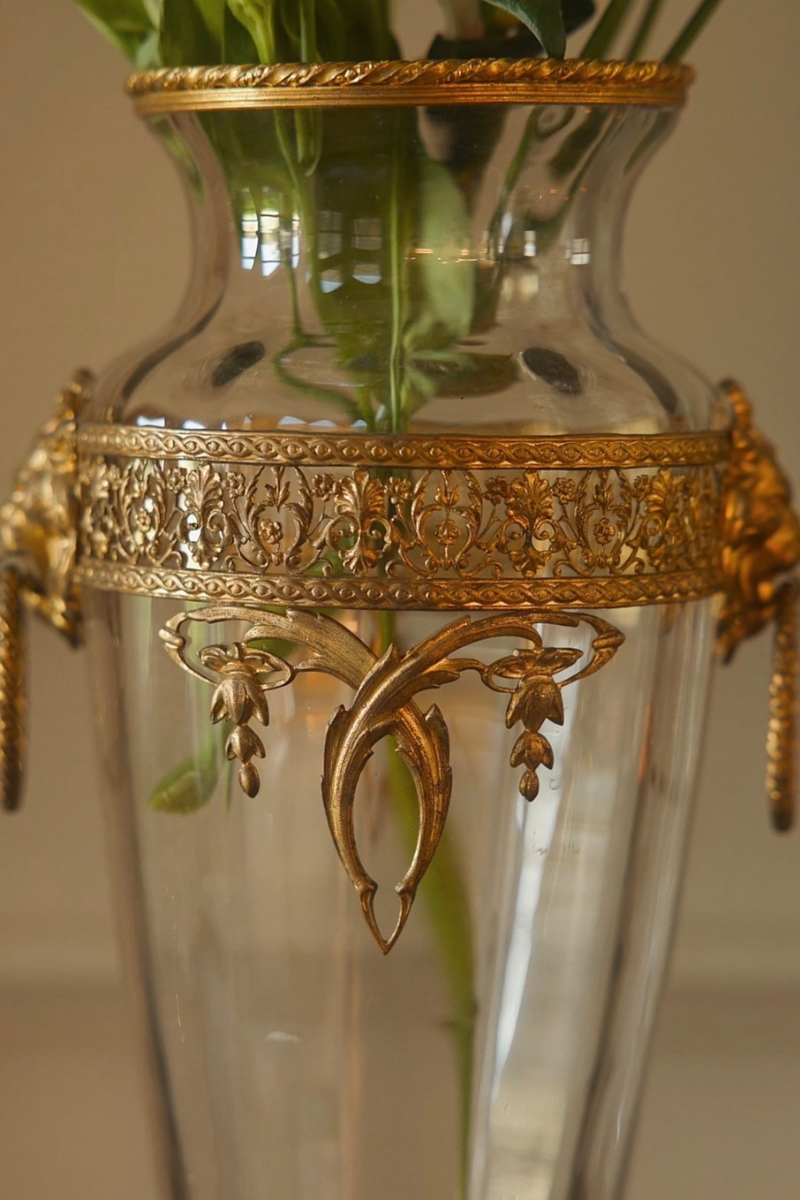 Pair of 19th C. Ormolu Caged French Gilt Handled Vases