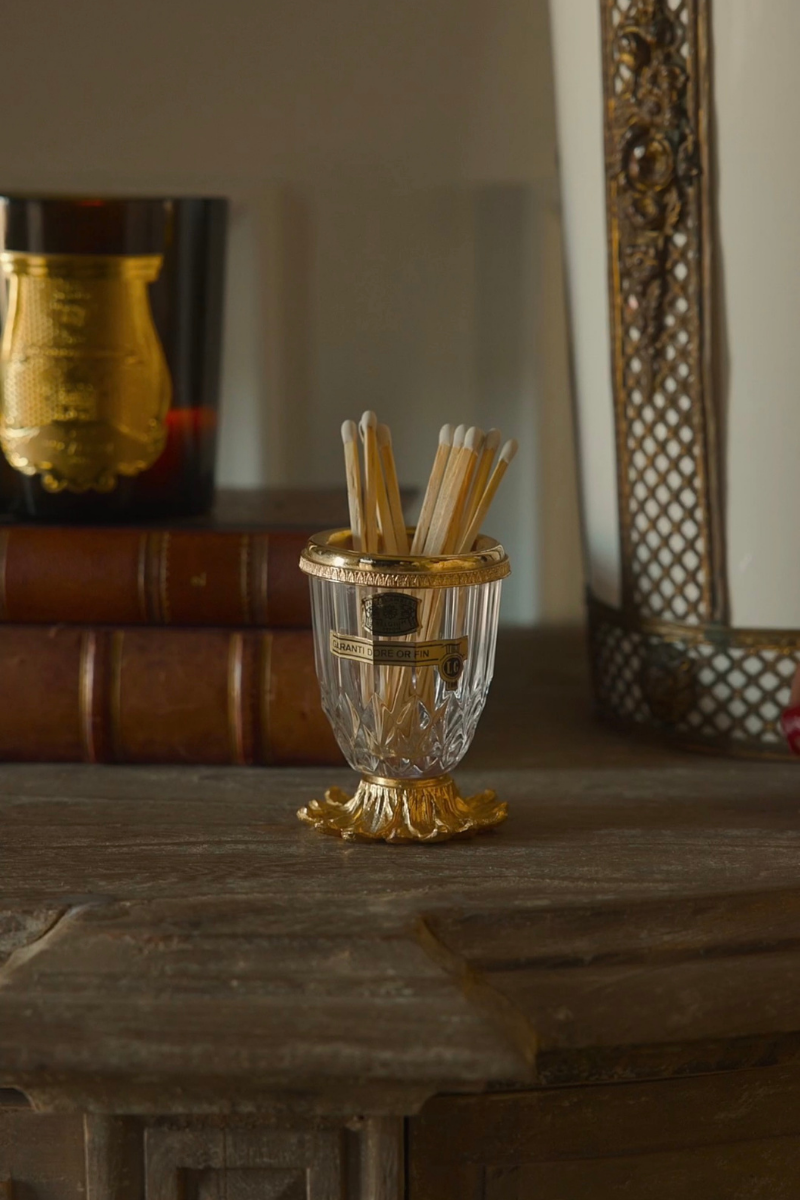 20th-Century Crystal Match Holder with Gilt Mounts