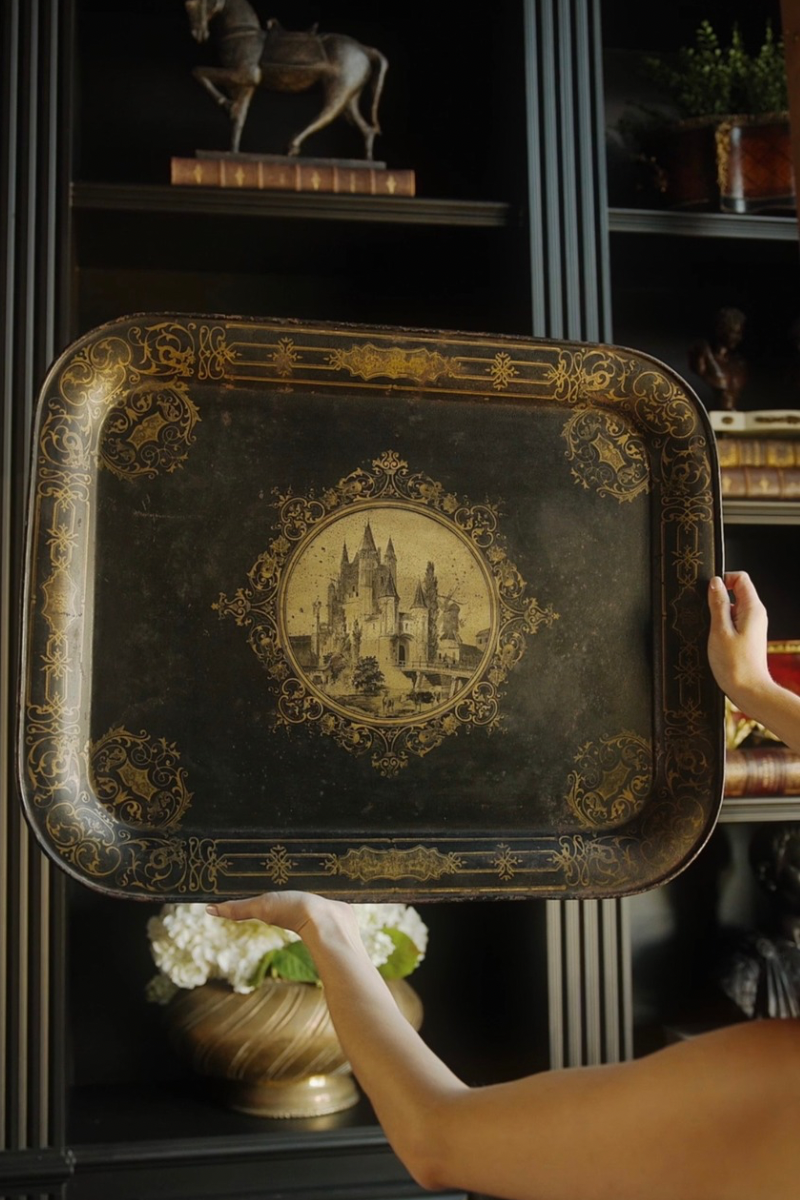 19th-Century English Tin Metal Castle Tray