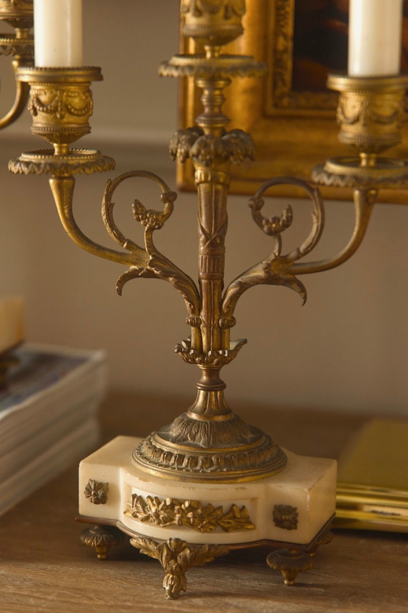 Pair of 19th Century French Alabaster & Bronze Candelabras