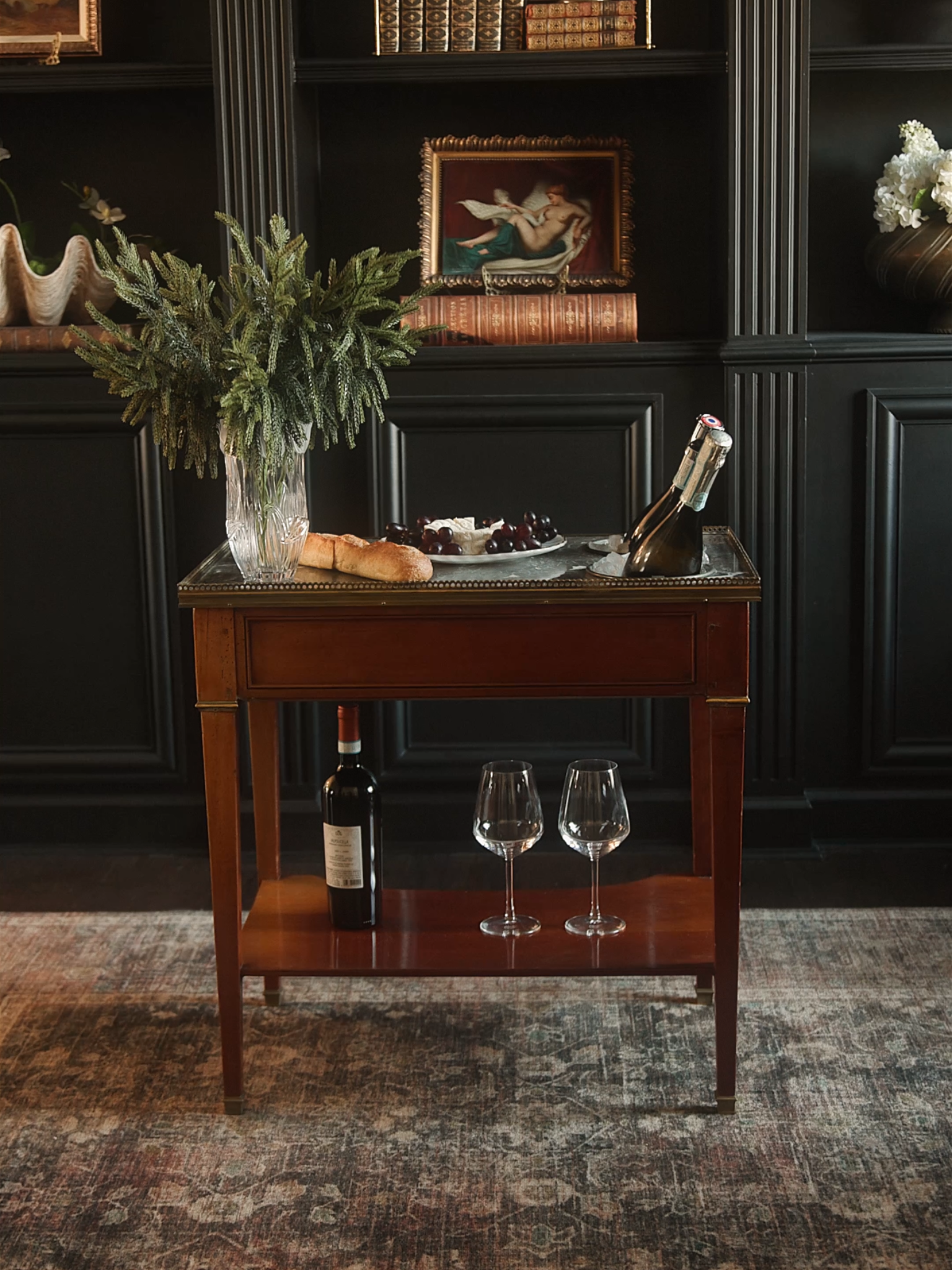 French Louis XVI Marble-Top Serving Table With Brass Gallery