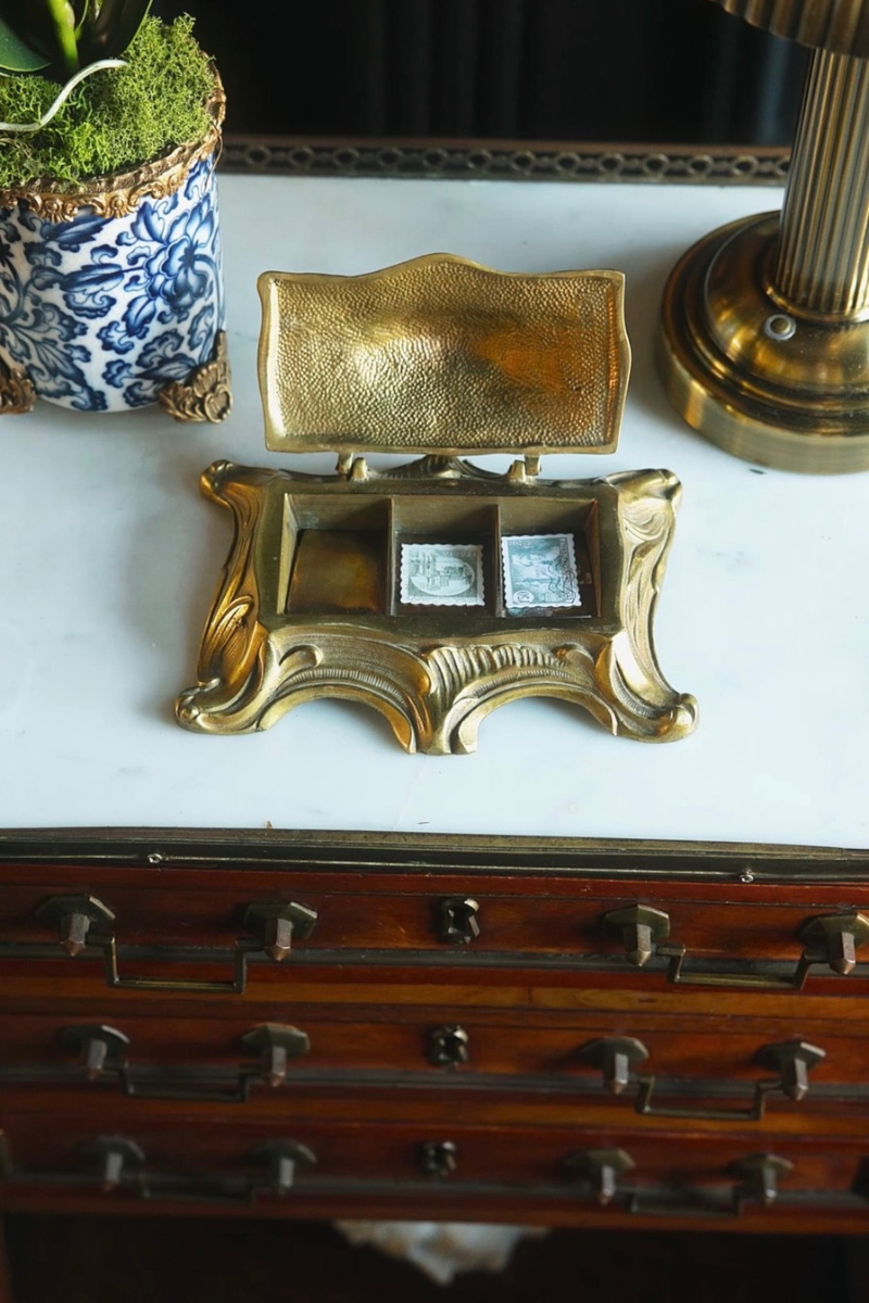 Brass Stamp Box with Rococo Scrollwork