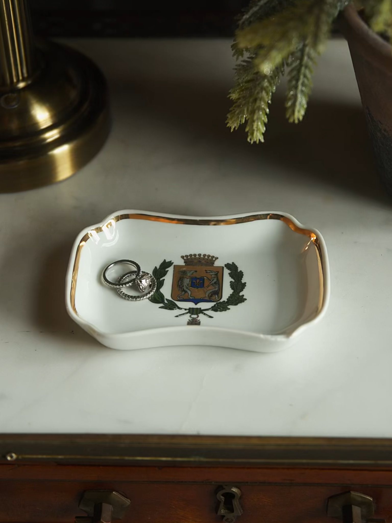 French Poecelain Armorial Trinket Dish - 1