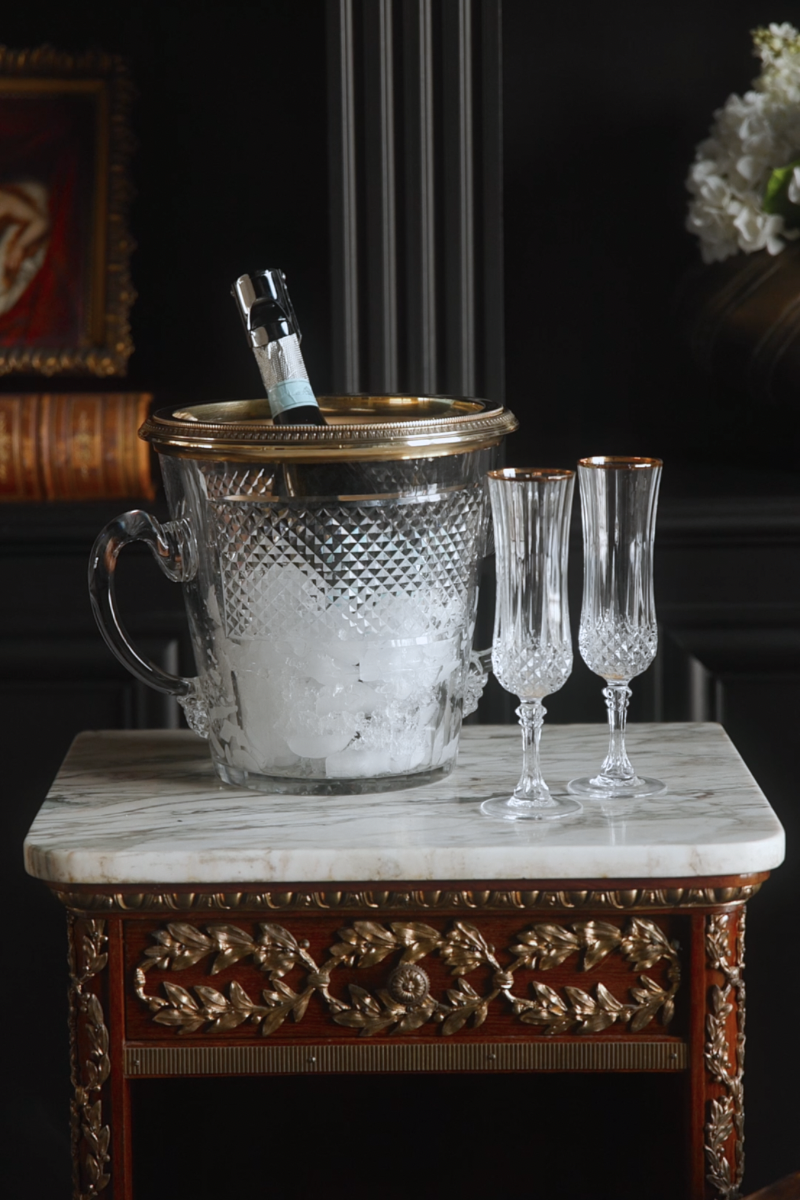 Late 19th Century Handled Cut Crystal Ice Bucket with Gilt Bronze Rim