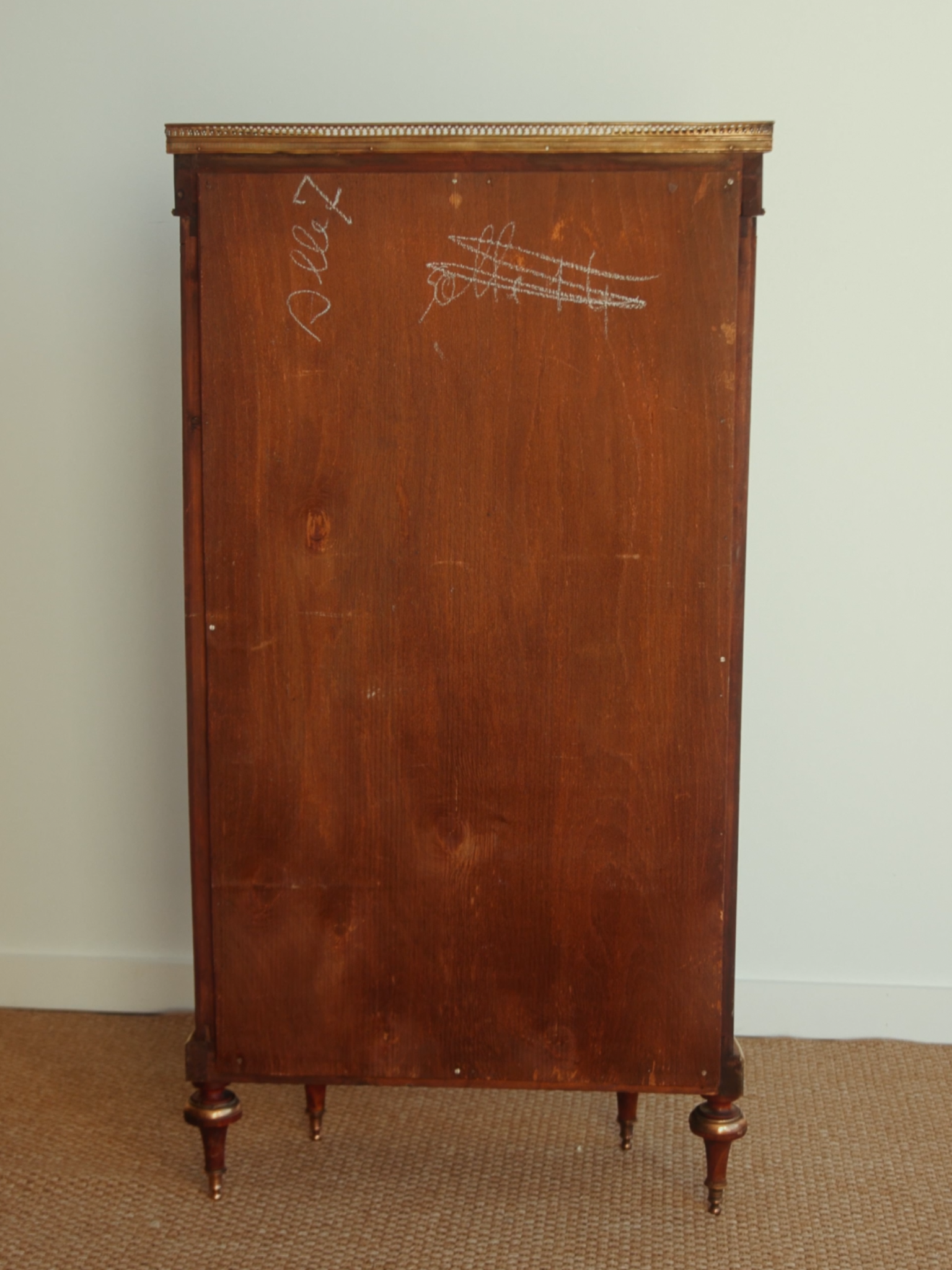 French Louis XVI Curved Vitrine With Rouge Marble Top