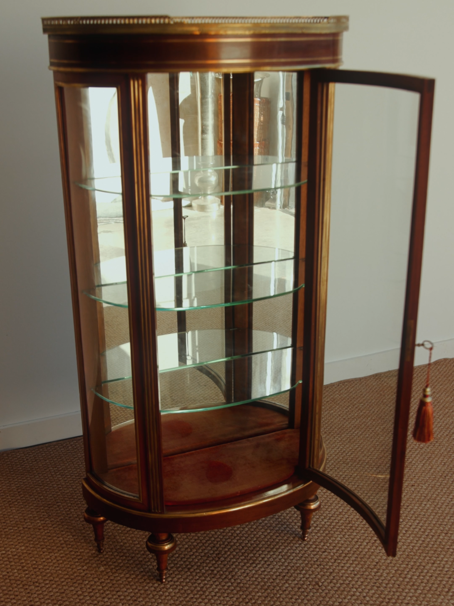 French Louis XVI Curved Vitrine With Rouge Marble Top