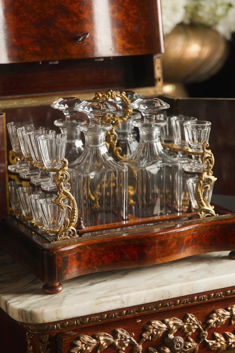 19th Century French Burl Wood Tantalus Decanter Box