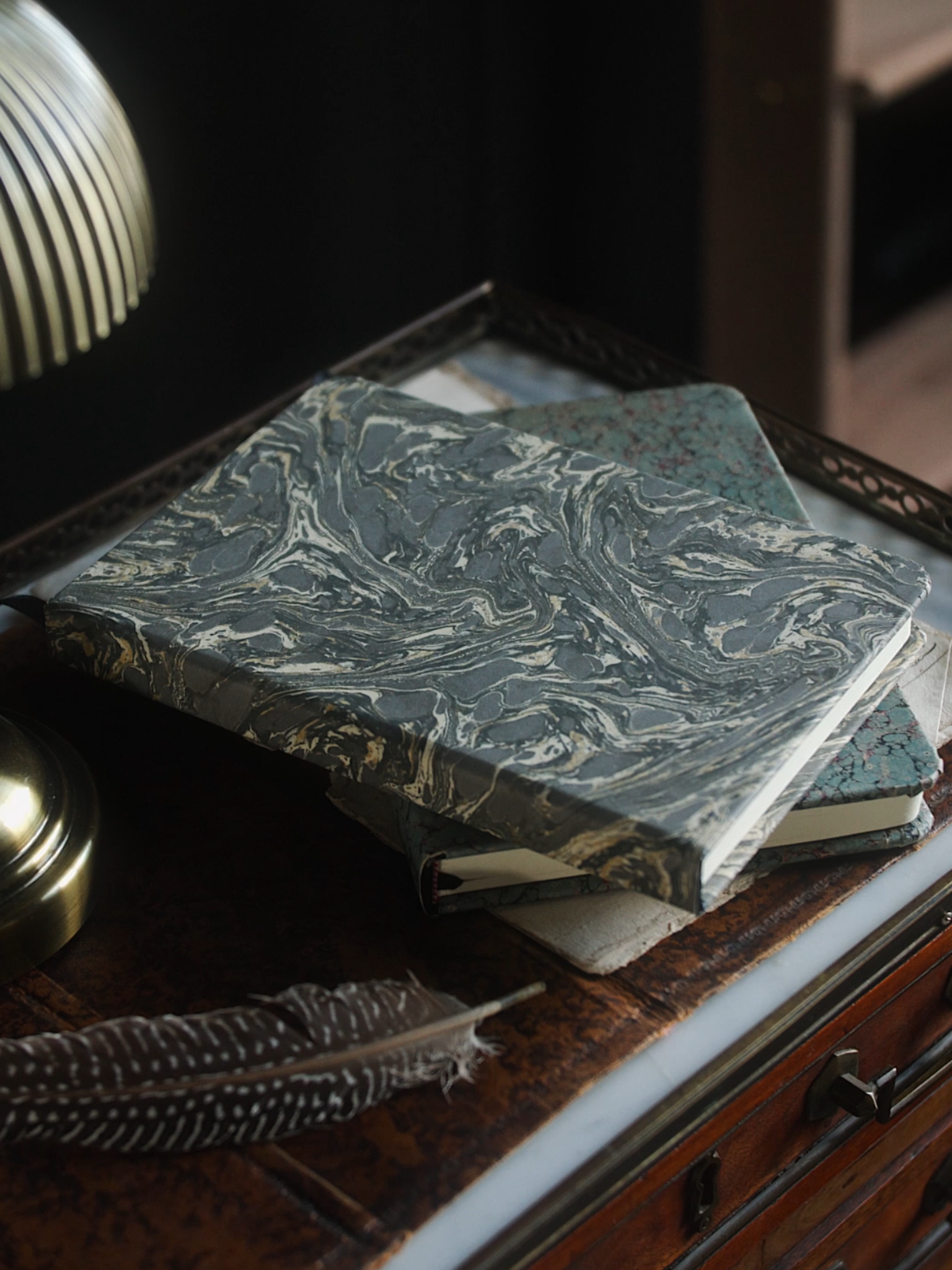 19th Century Marbelized Paper Wrapped Journal -  Midnight