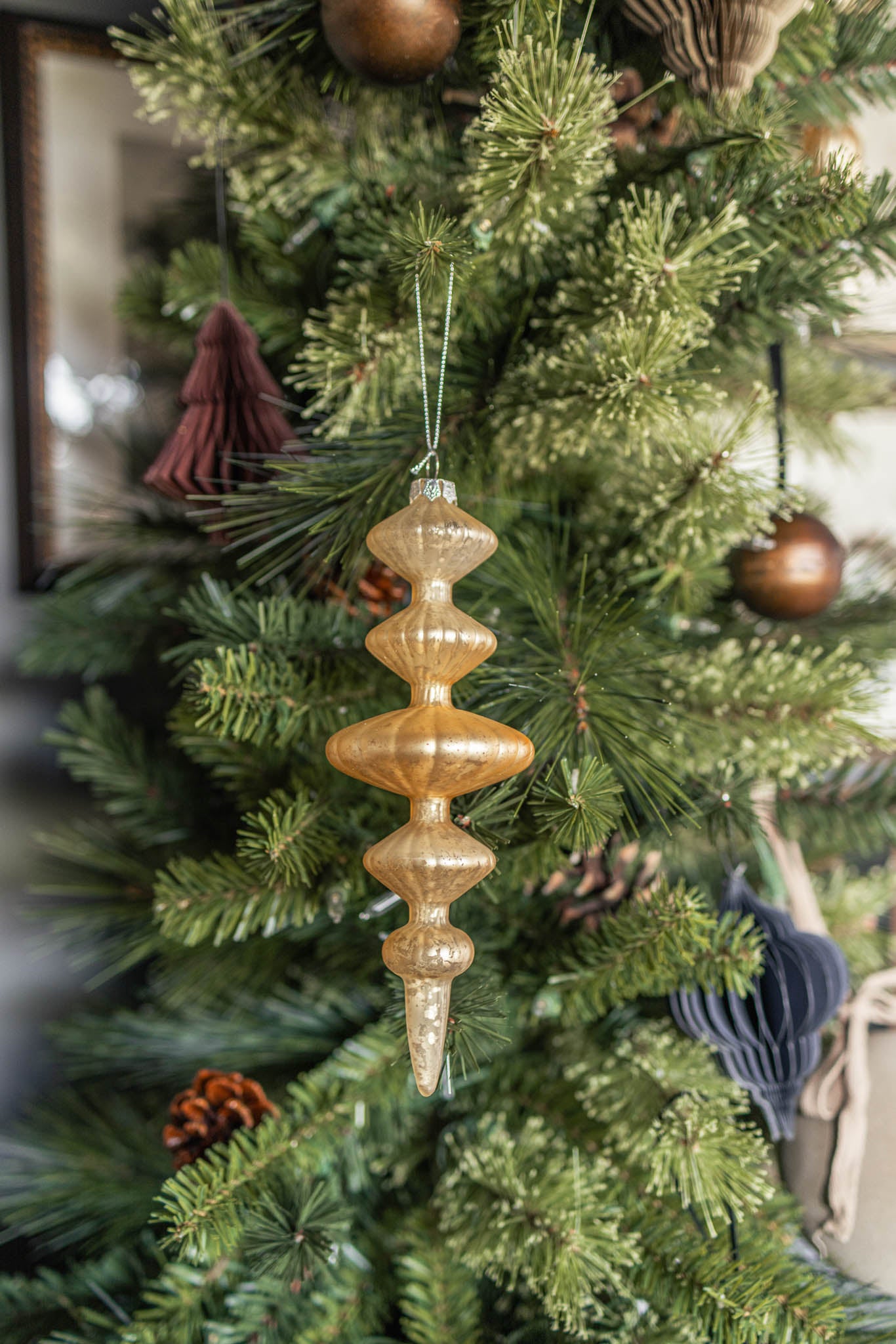 Set of 4 Spindle Glass Ornament - Gold