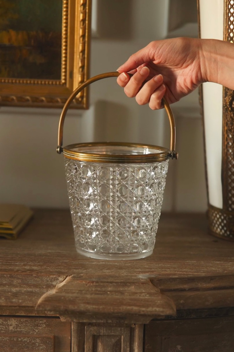 Baccarat Cut Crystal Ice Bucket with Brass Handle