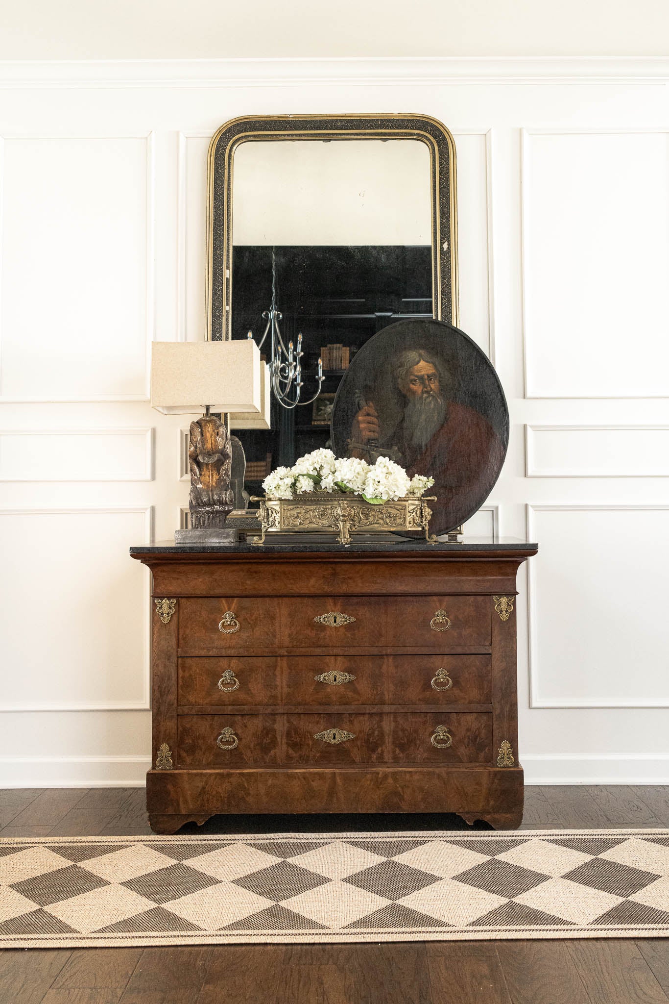 Antique French Empire Commode With Ornate Brass Detailing