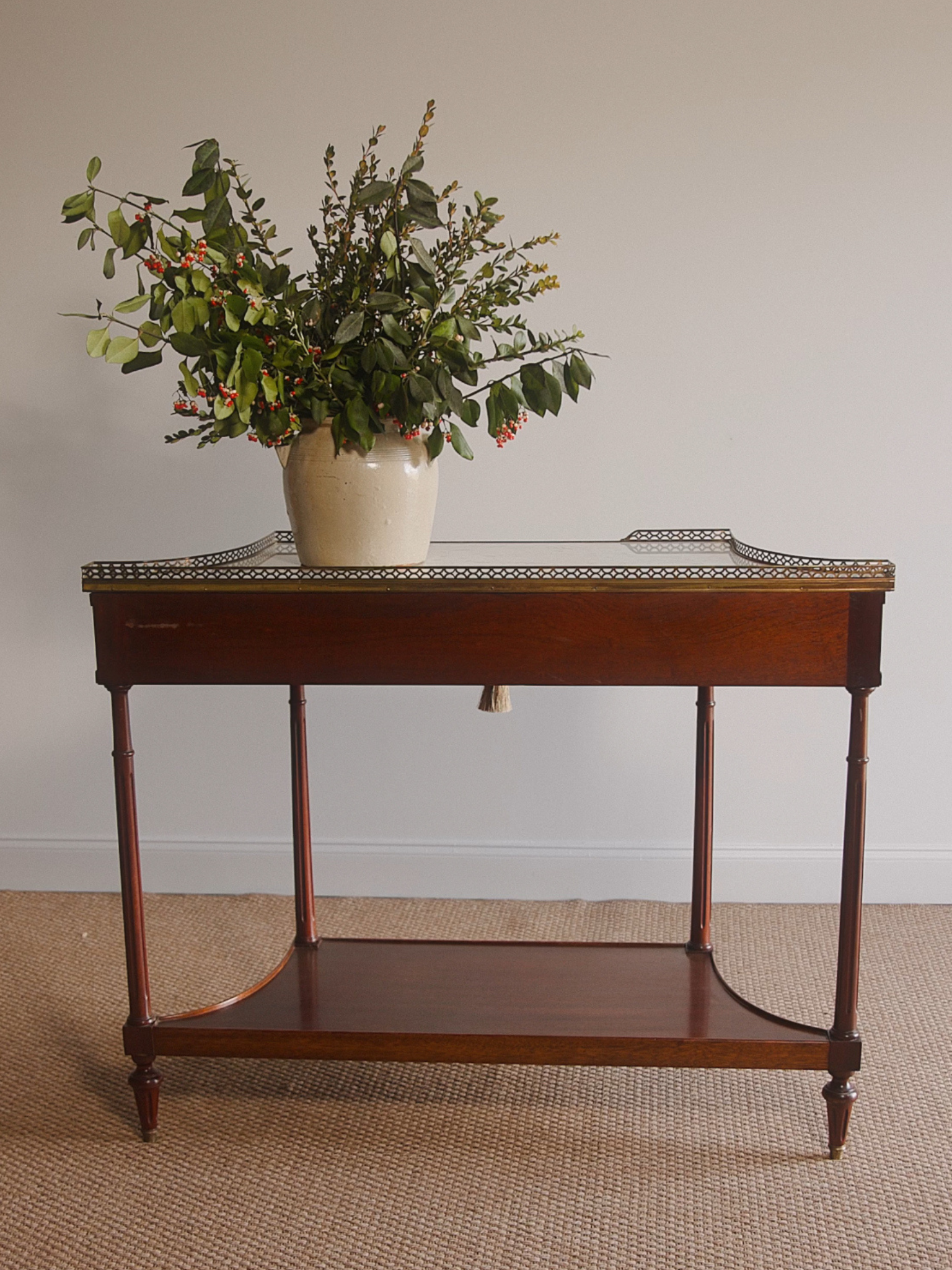 French Mahogany Console Table with Brass Gallery Edge