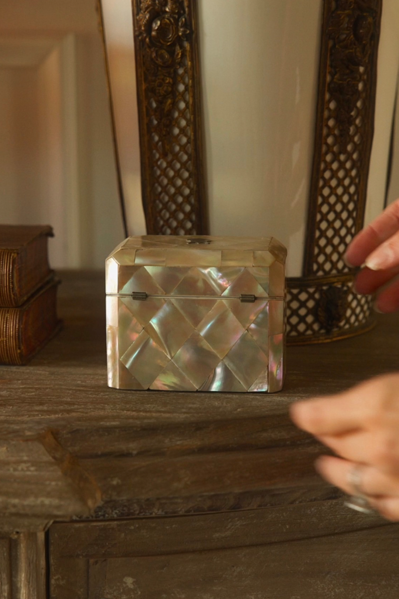 19th Century Mother of Pearl & Sterling Silver Traveling Scent Bottle Casket - 1880