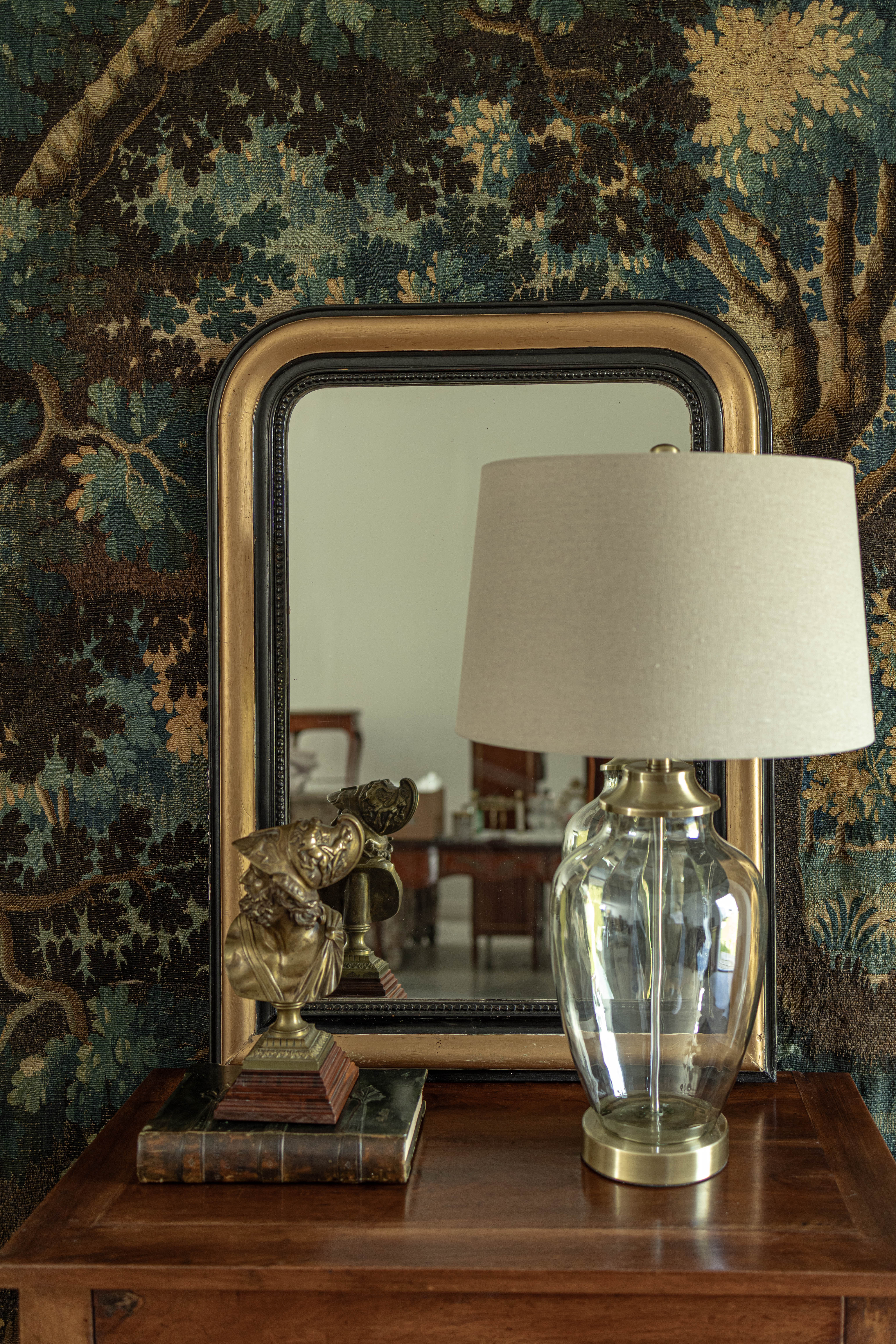 Antique Louis Philippe Mirror with Ebonized & Gilt Frame