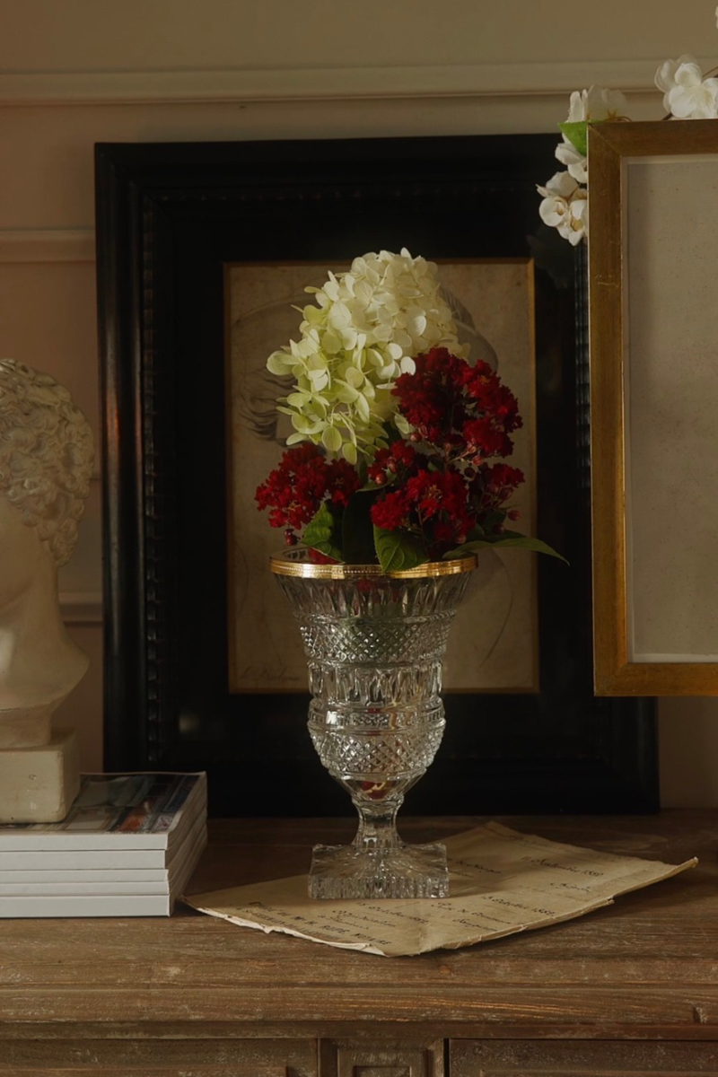 19th Century French Cut Crystal Vase with Gilt Bronze Rim