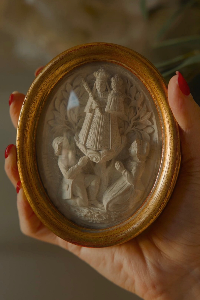 19th-Century Madonna and Child Devotional Relief in Gilt Frame
