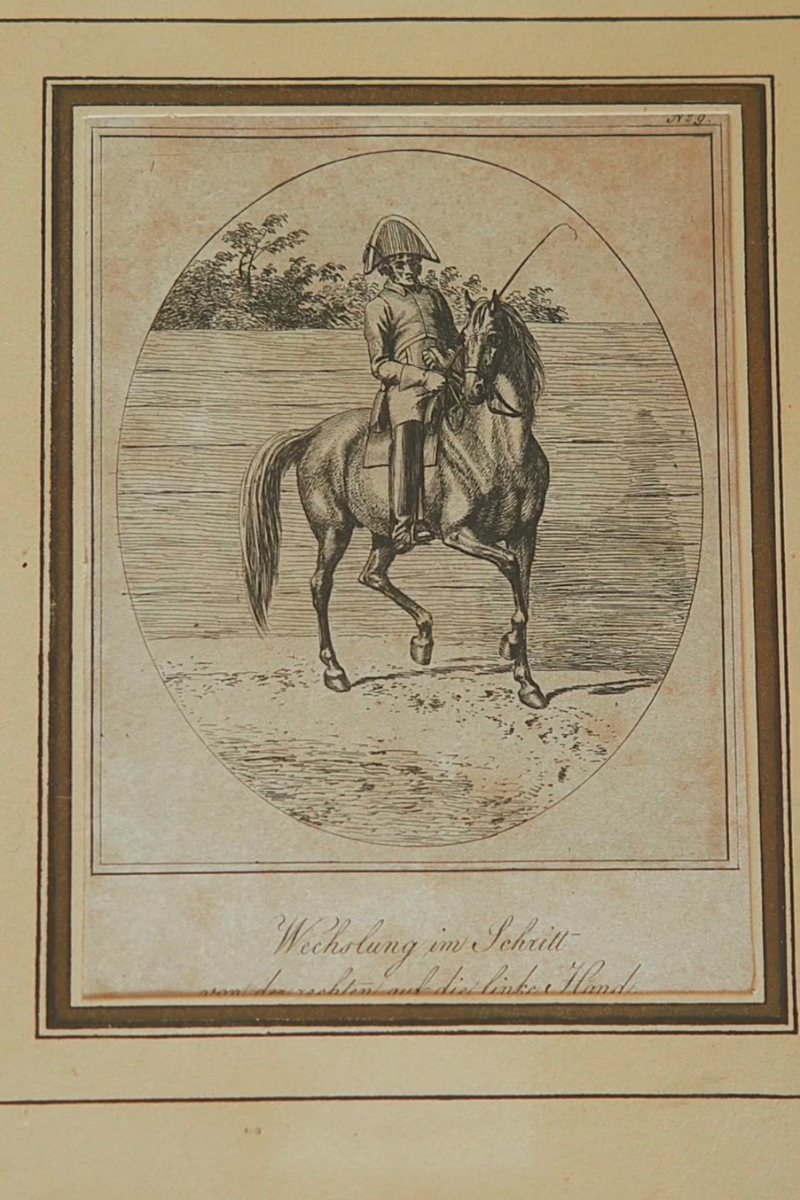 Set of Six Early 19th-Century German Equestrian Instructional Engravings Depicting Mounted Horse