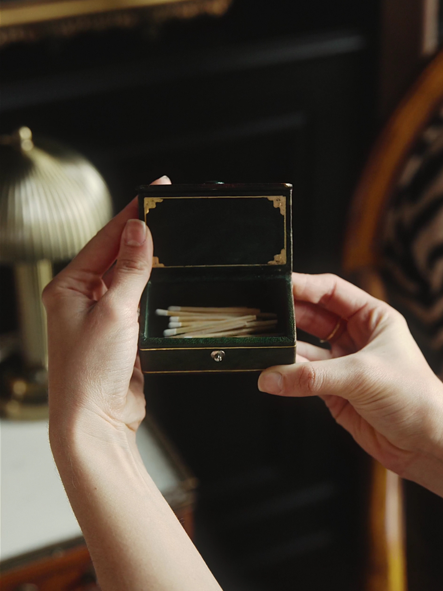 Antique Leather Button-Clasp Box