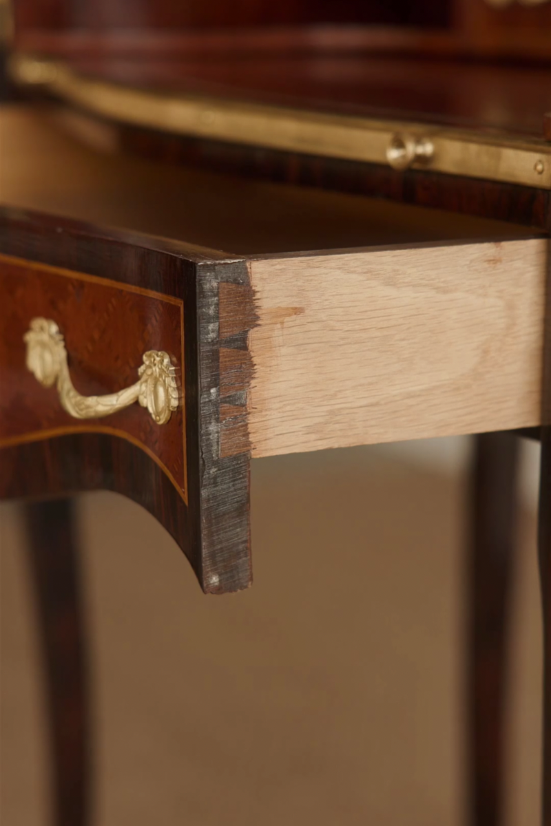 19th Century French Louis XV–Style Marquetry Writing Desk with Marble Gallery Top