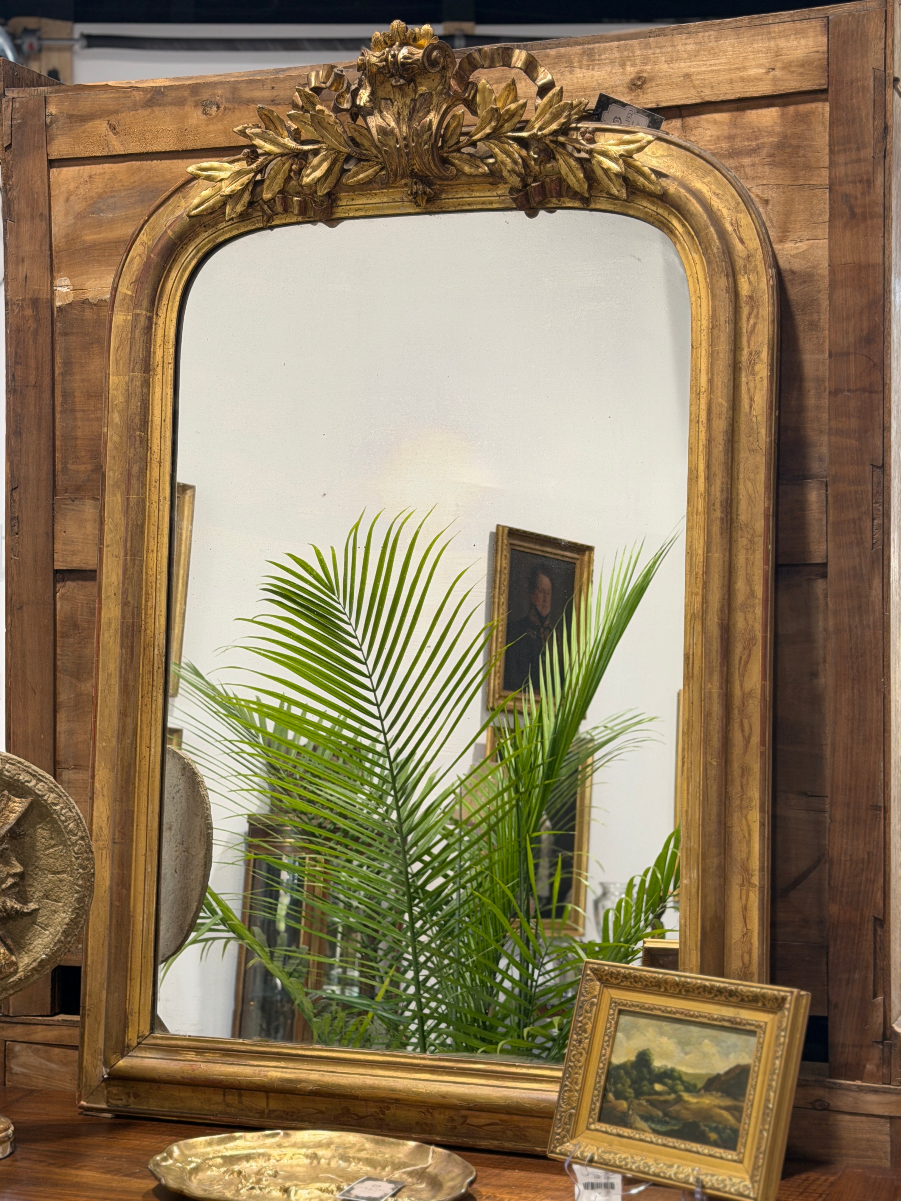 Louis Philippe Giltwood Mirror with Floral Crest