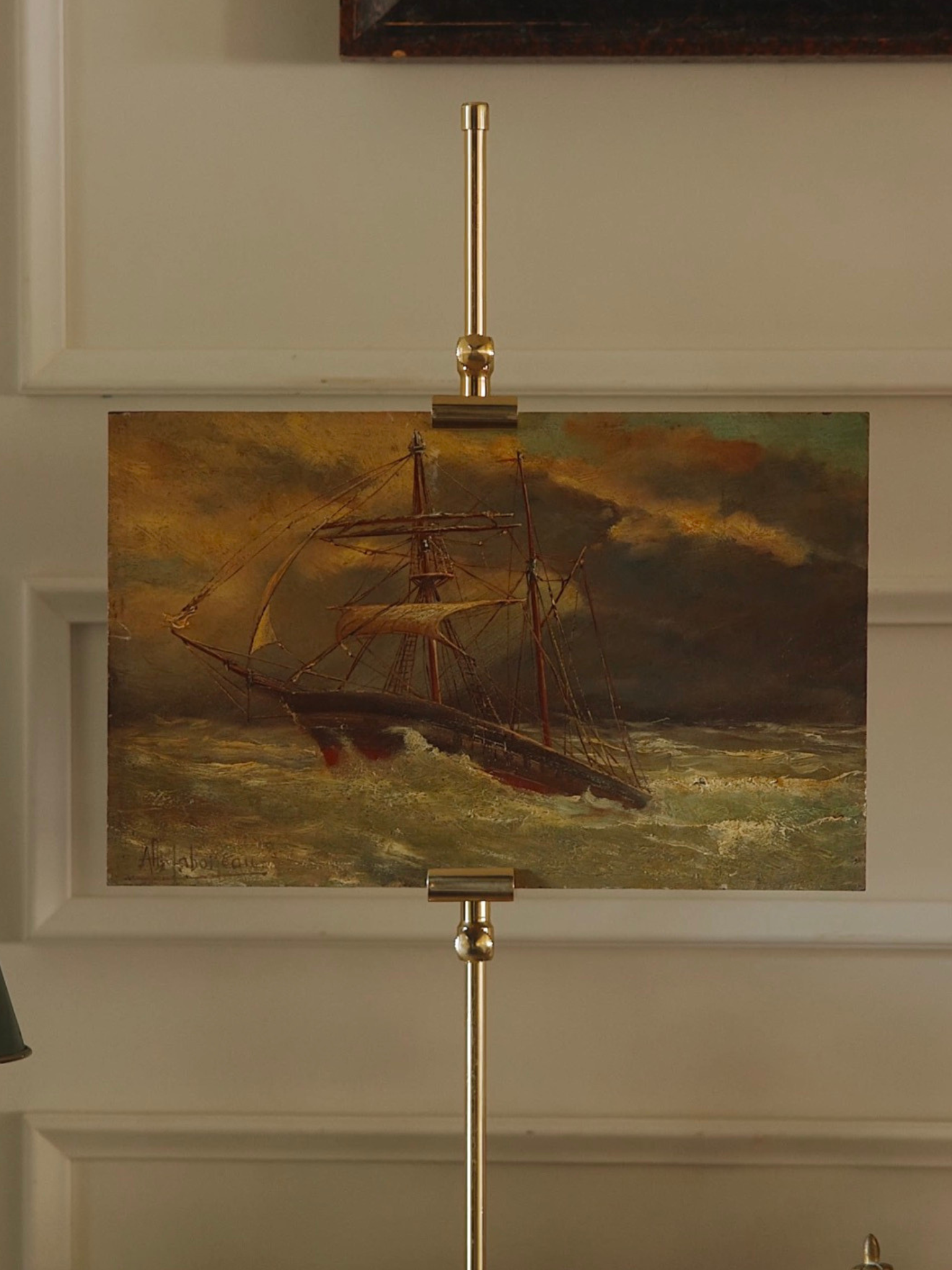 Early 20th-Century European Oil Painting of a Sailing Vessel at Sea