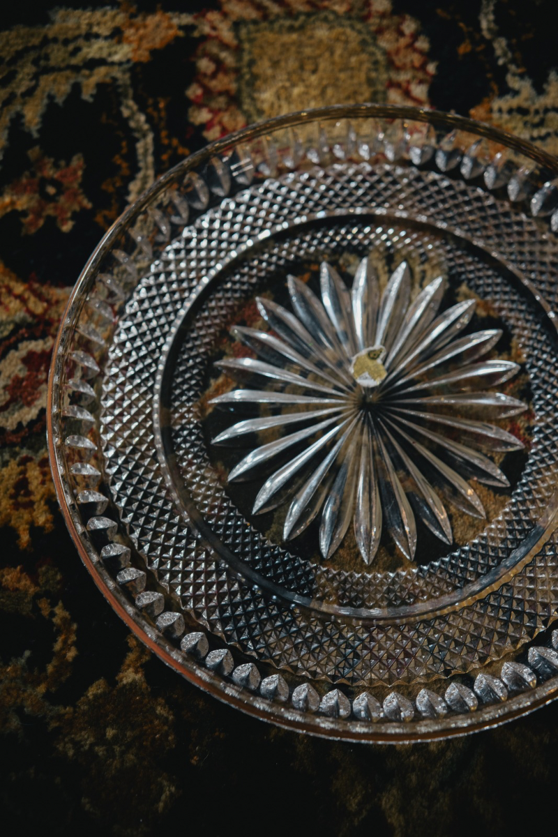 1900's French Gilt Rimmed Cut Crystal Starburst Serving Tray