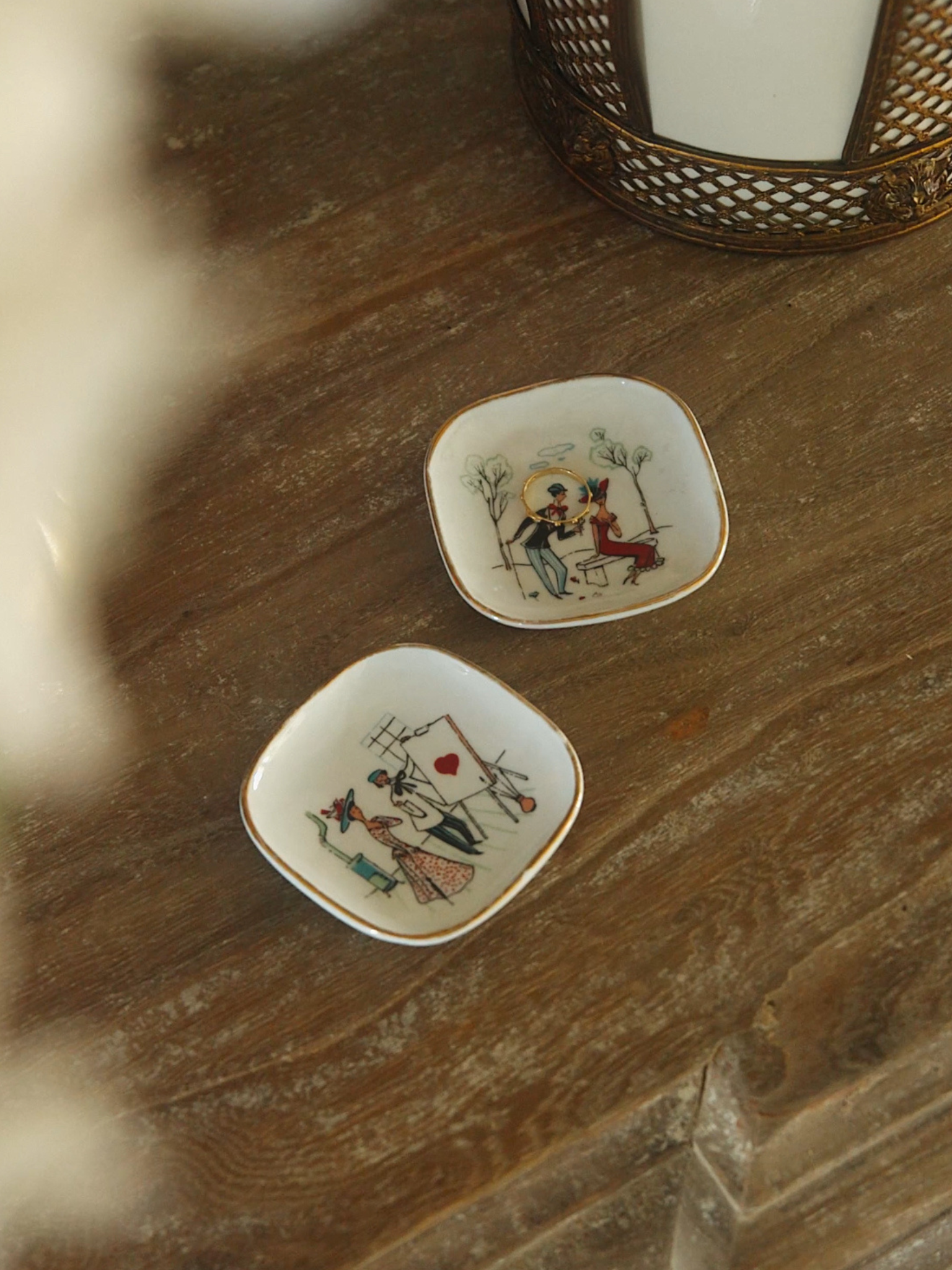 Set of Two Hand-Painted Limoges France Dishes – Romantic Scenes