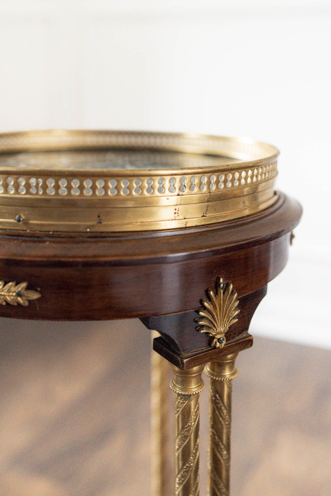 Louis XVI Style Gilt Bronze-Mounted Mahogany Pedestal Table with Green Marble Top