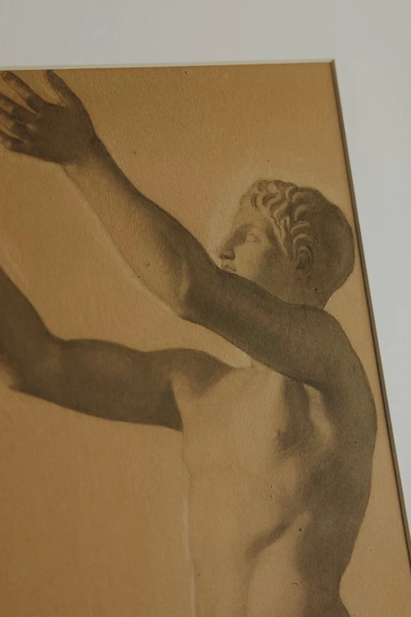 Antique Academic Pencil Study of the Male Figure