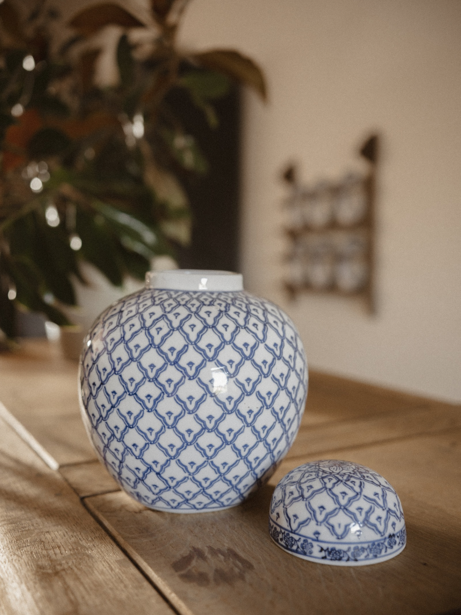 Blue and White Lidded Ginger Jar