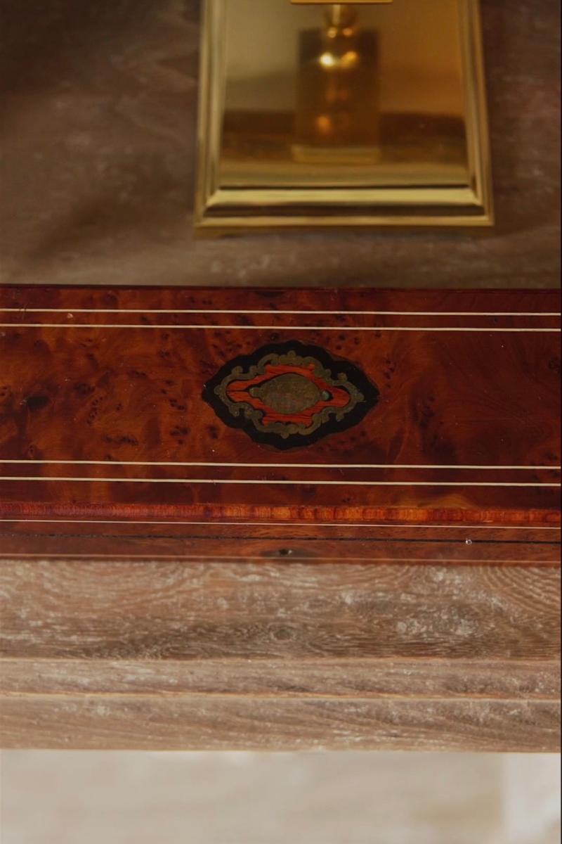 French Napoleon III Burl Walnut & Ebonized Jewelry or Glove Box with Tufted Silk Interior, Late 19th Century