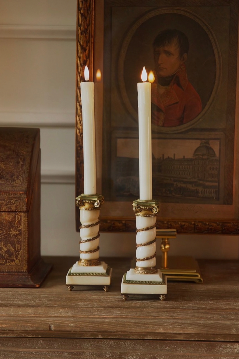 French Empire Style Marble & Bronze Candlestick Pair