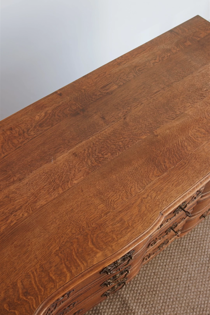 19th Century French Provincial Carved Oak Serpentine Commode