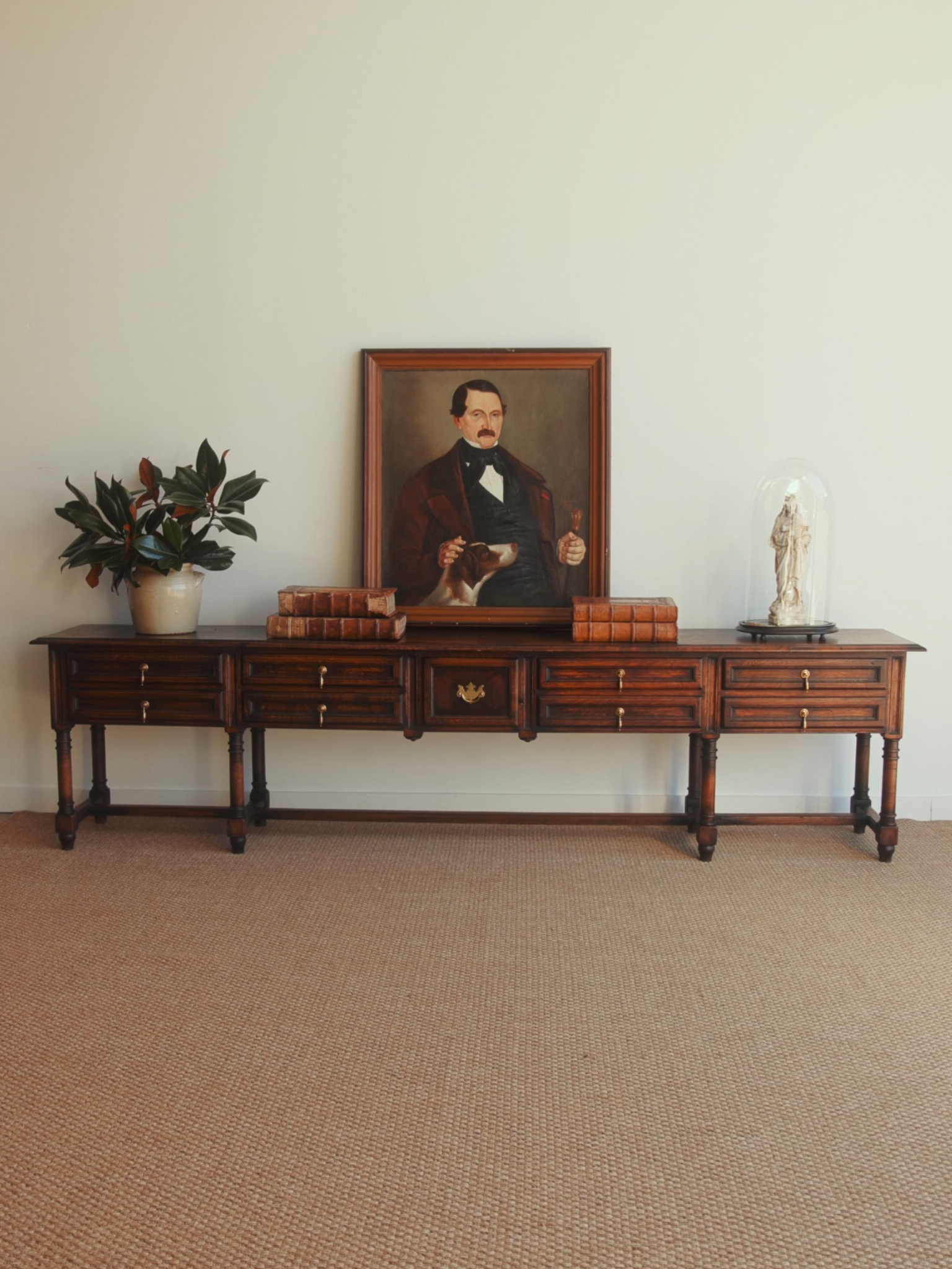 Early 20th-Century English Oak Console Table With Drawers