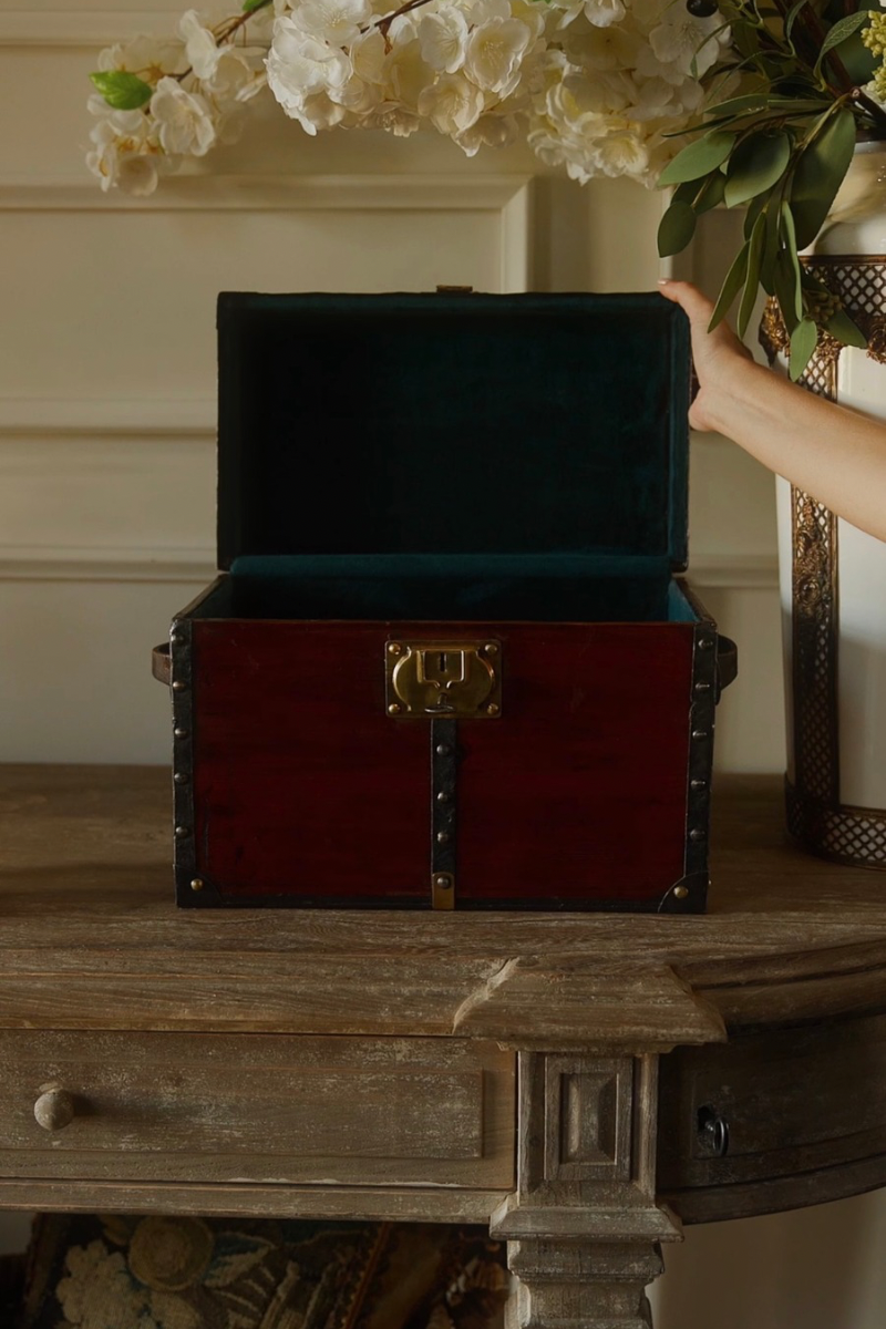19th-Century French Brass-Bound Travel Trunk