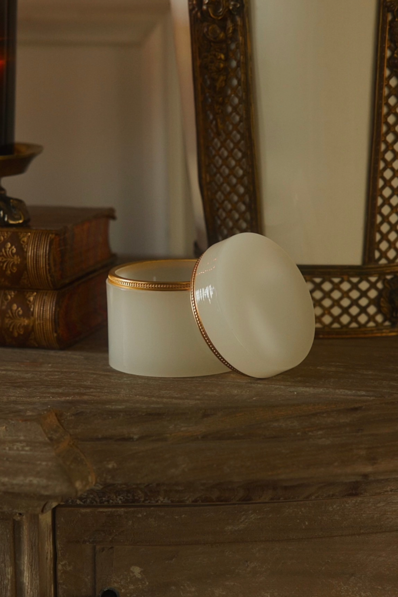 19th C. Lidded Opaline Jar with Ormolu Trim