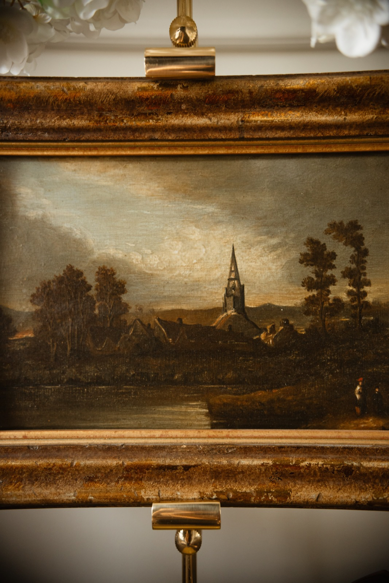 19th-Century Village Landscape with Church Spire