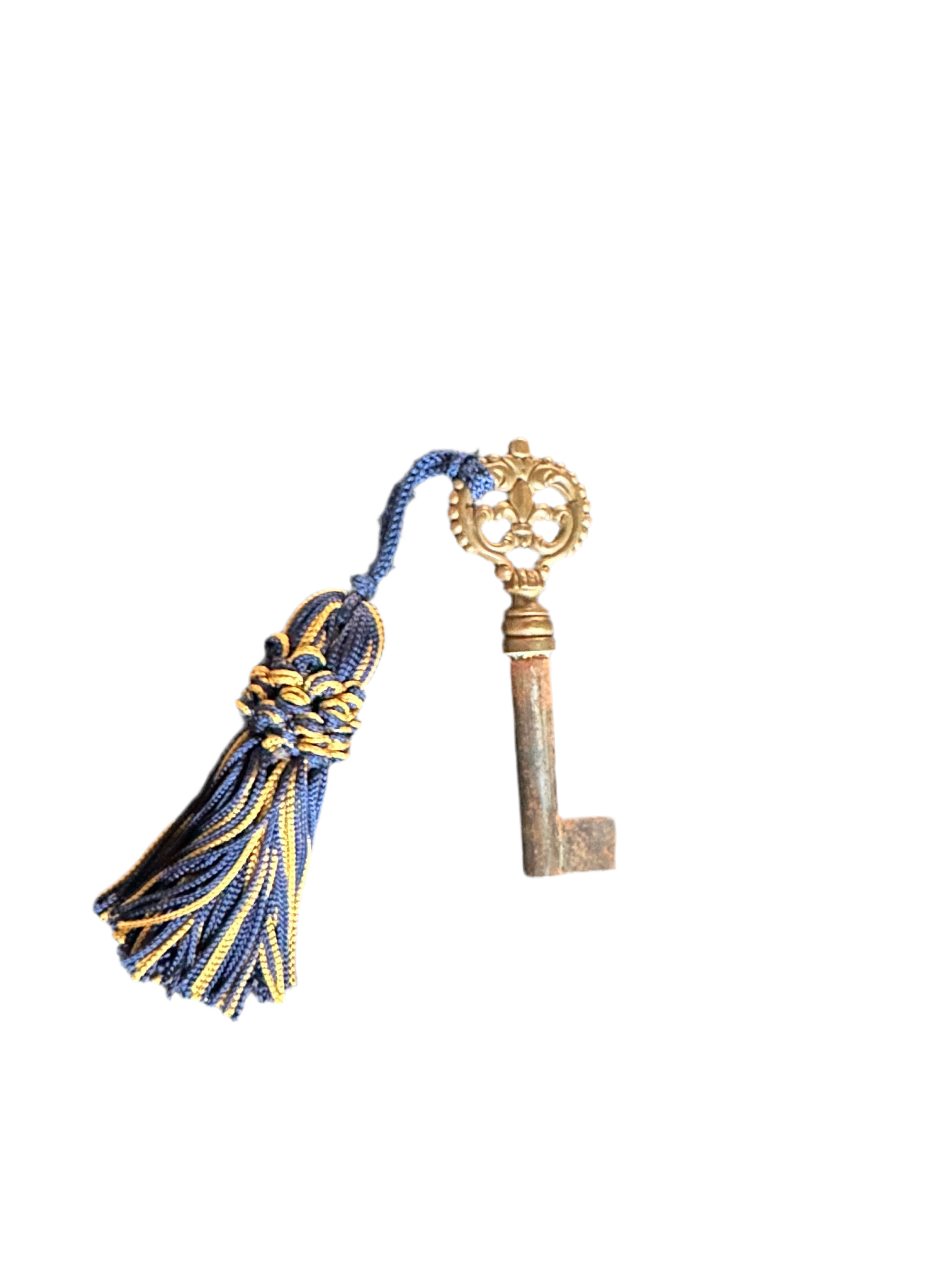 Antique Brass Key With French Navy Tassel