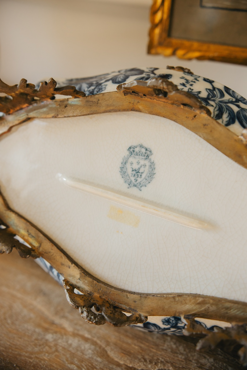 Porcelain Jardinière by Wong Lee, with Blue Transferware Decoration and Gilt Metal Mounts