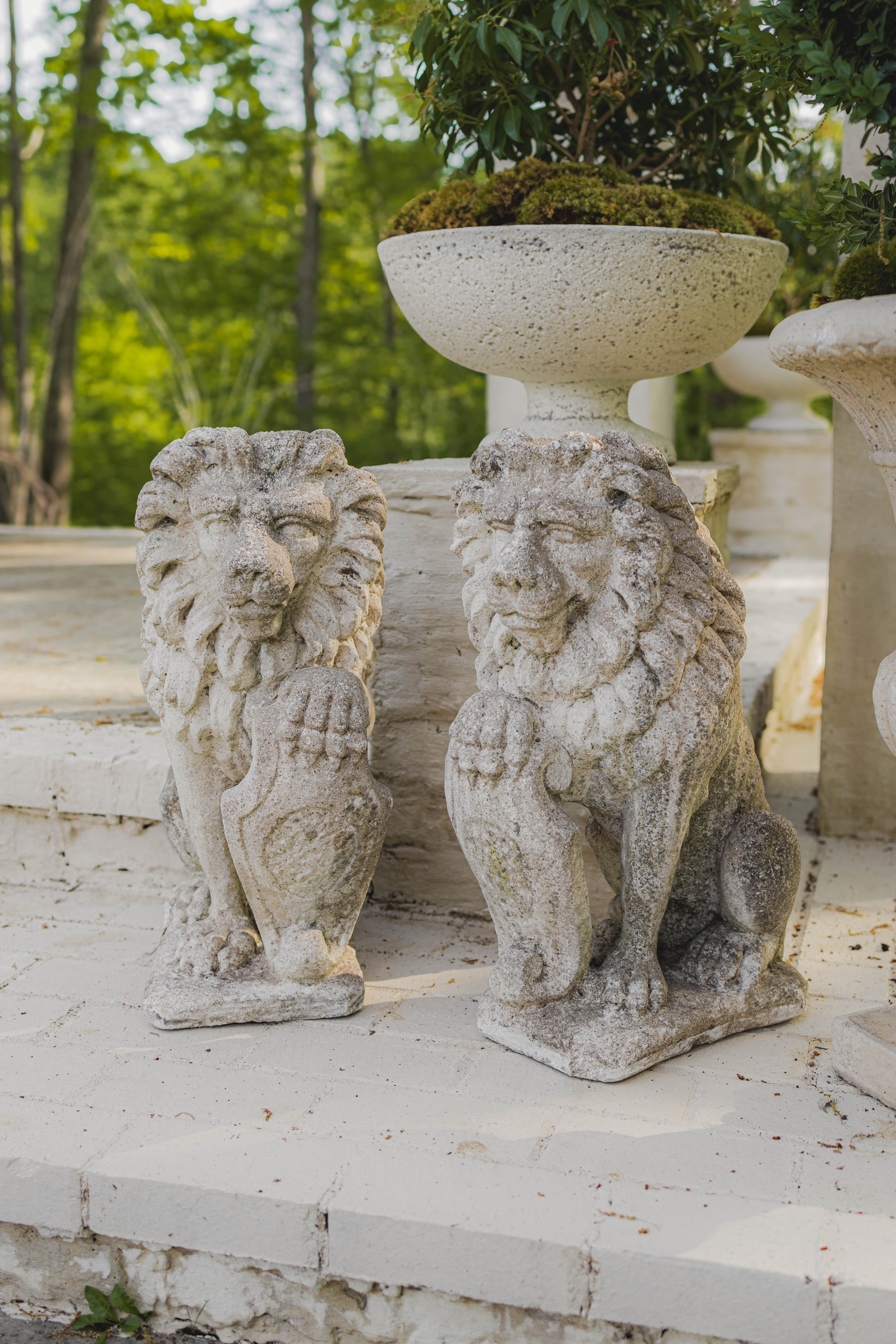 19th Century Stone Lion Pair