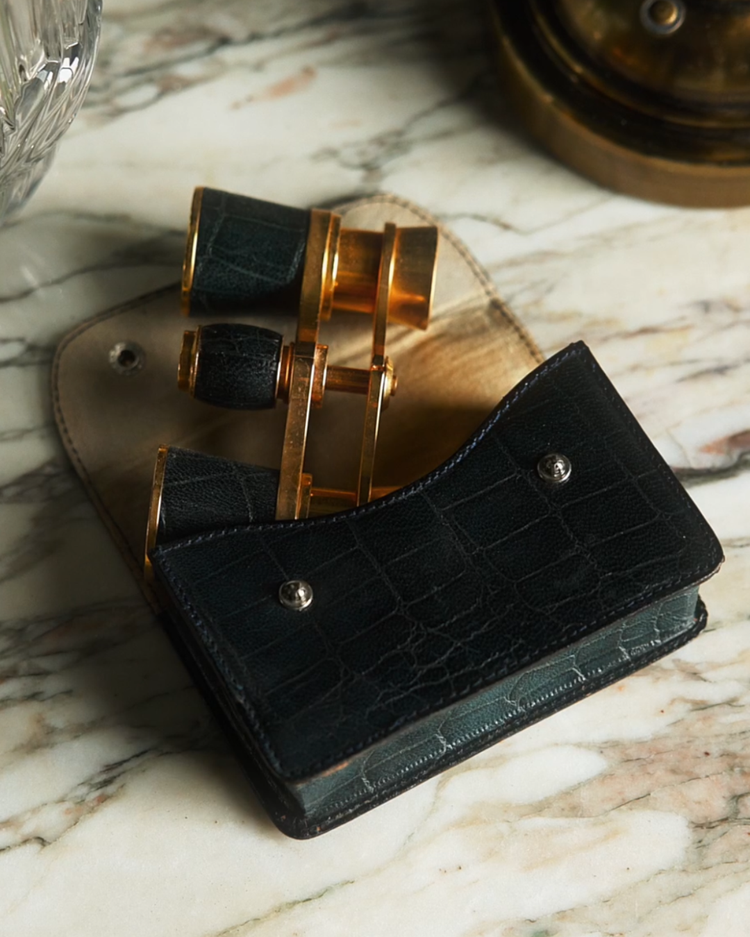 Leather-Bound Folding Opera Glasses with Original Case