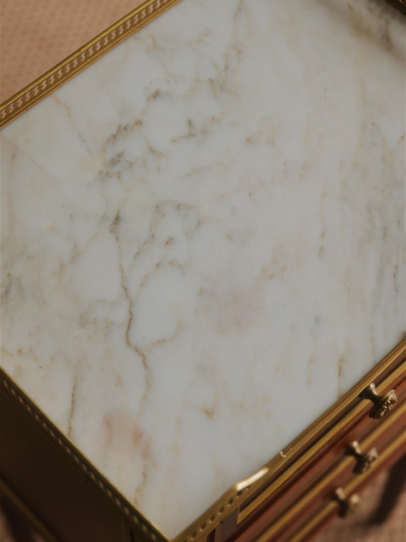 Pair of French Louis XVI–Style Nightstands With Marble Tops