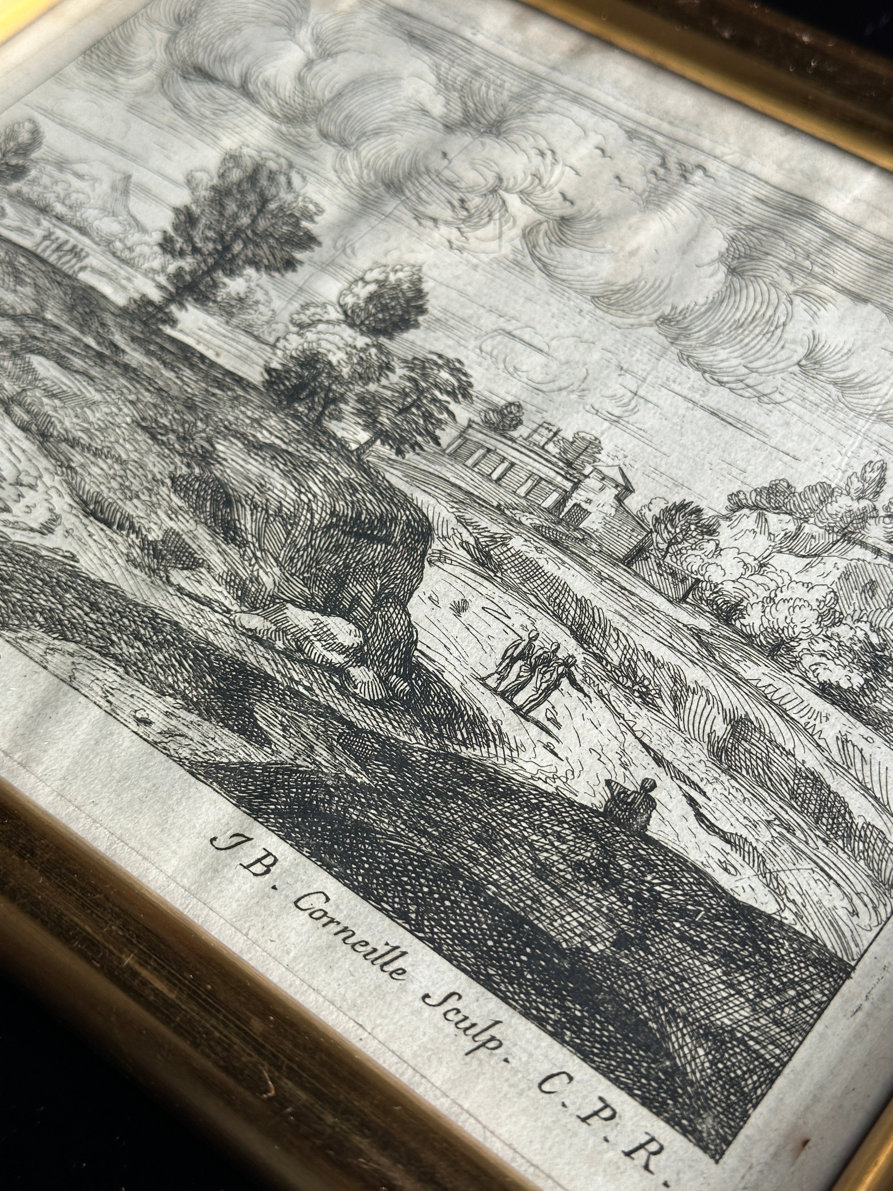17th Century Landscape Copper Plate Engraving After Annibale Carracci