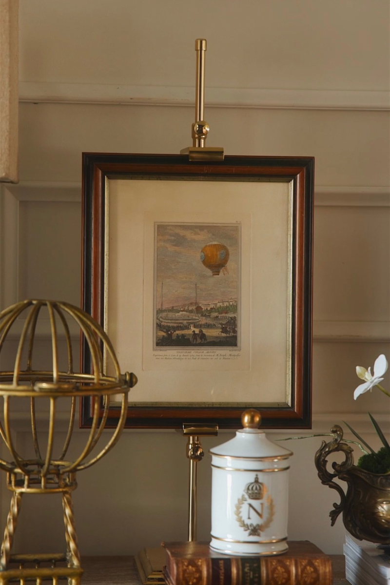 18th Century Montgolfier Balloon Ascent Copper Plate Engraving (Hand-Colored)