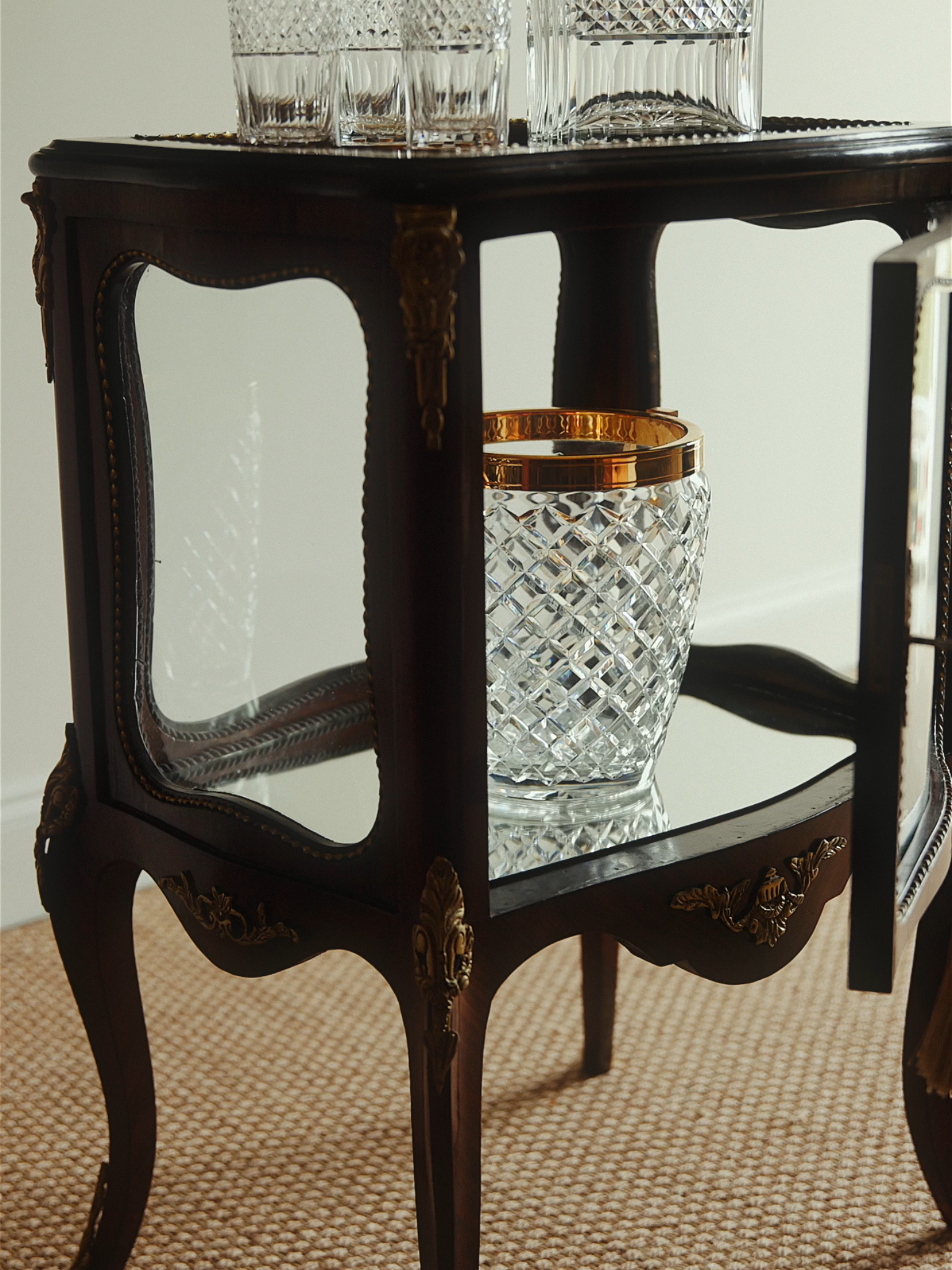 French Louis XV–Style Mahogany and Ormolu Vitrine Cabinet