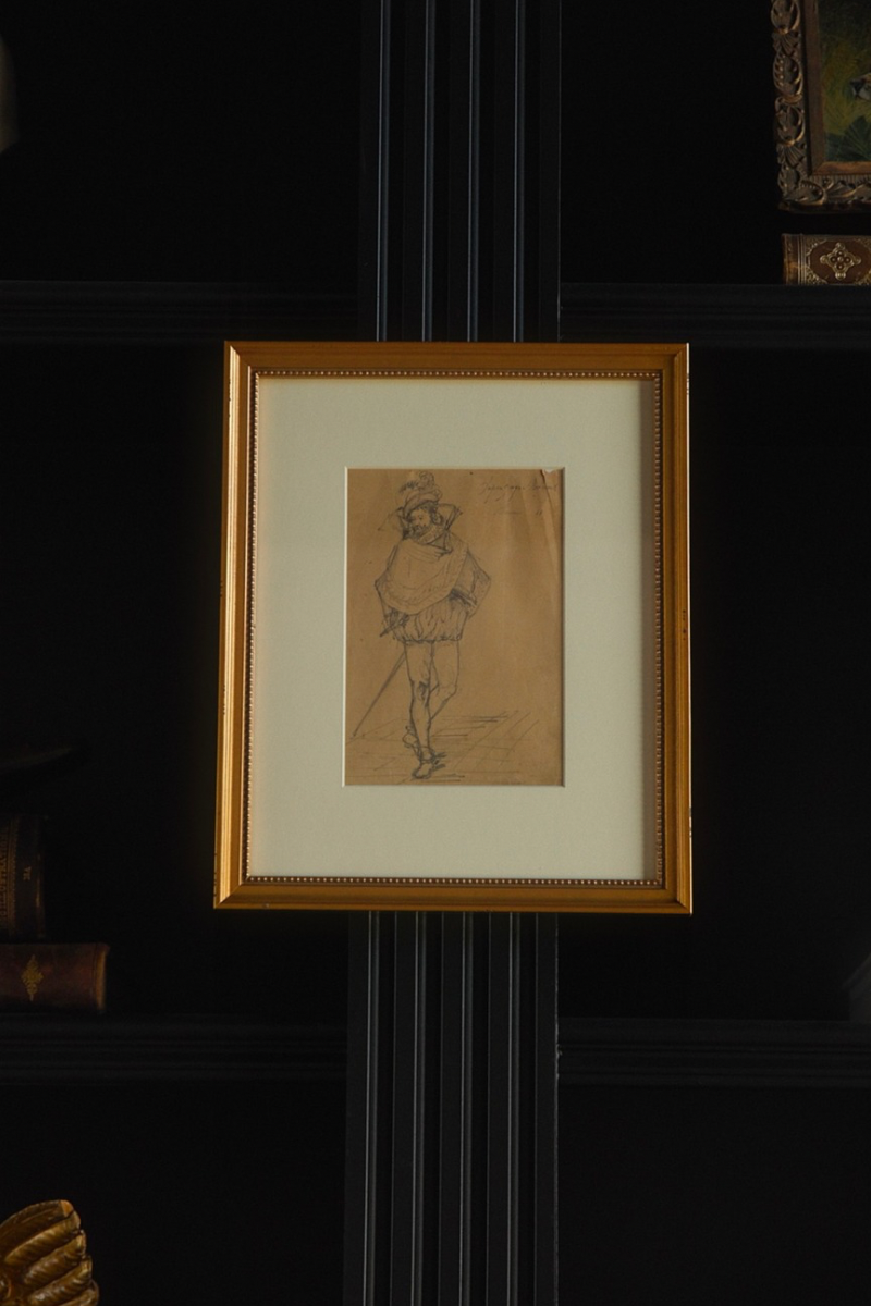 19th Century Signed European Figural Study Drawing on Paper - Newly Custom Framed