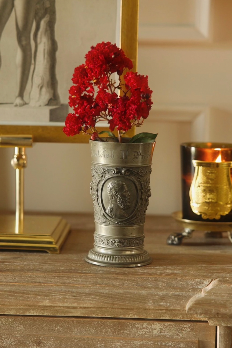19th C. German Historismus Pewter Portrait Trophy or Commemorative Cup | Marked F. & M. N.